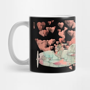 The old airplane pilot in the sky with heart clouds Mug